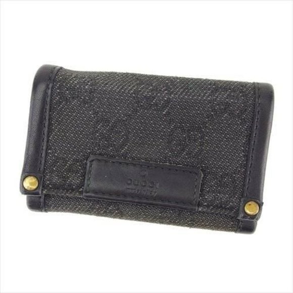 Gucci Key case Key holder GG Black Canvas Leather Woman Authentic Used L2553 - Picture 1 of 7